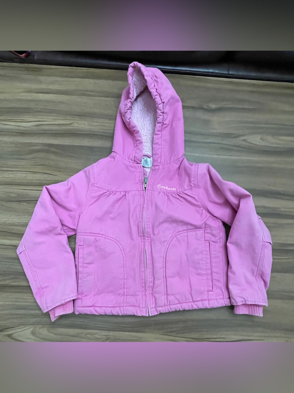 Carhartt Jacket Girls Pink Canvas Sherpa Lined Hooded Outdoor Coat 10